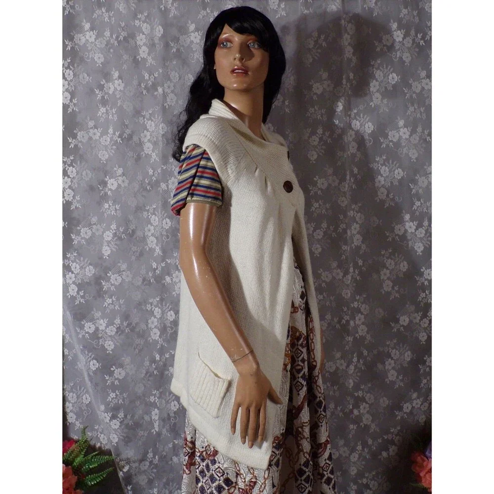 Vintage Y2K Sweater Tunic 2000s Roxy Knit Long Sleeveless Cardigan Size Small